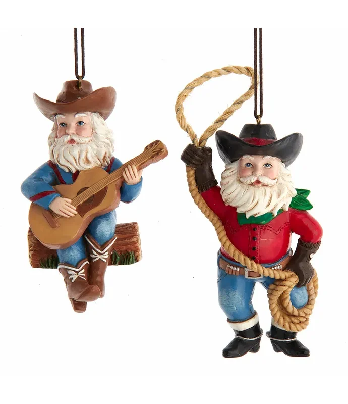 Kurt S. Adler - Western Cowboy Santa Ornaments, 2 Assorted