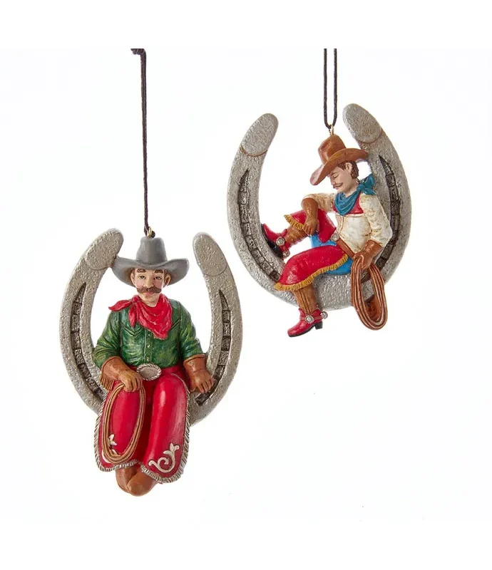 Kurt S. Adler - Western Horseshoe With Cowboy Ornaments, 2 Assorted