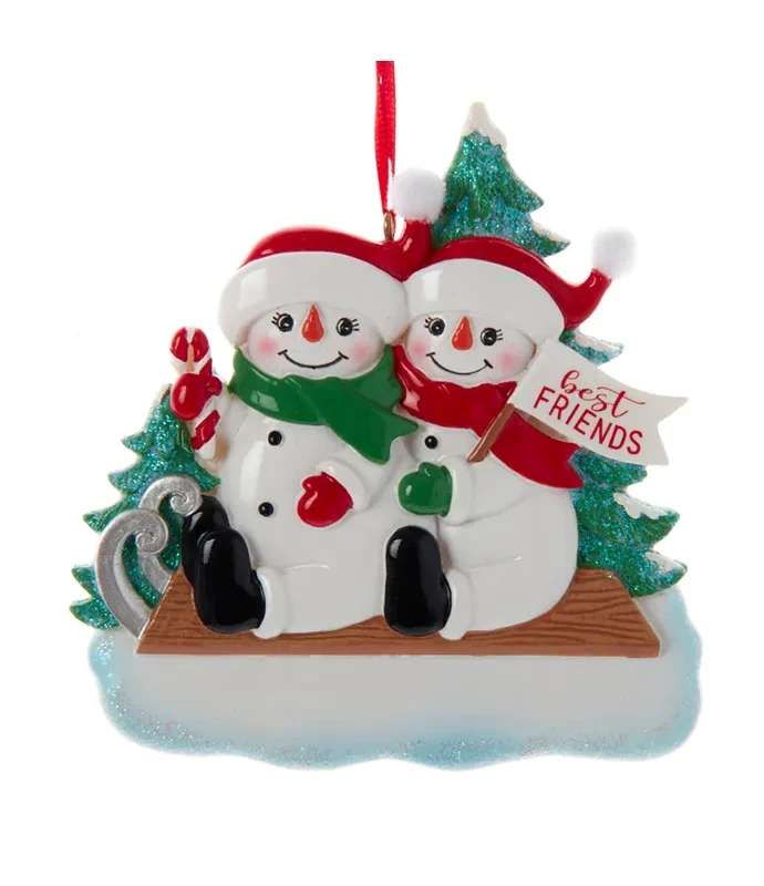 Kurt S. Adler - Best Friends Snowman on Sled Ornament For Personalization
