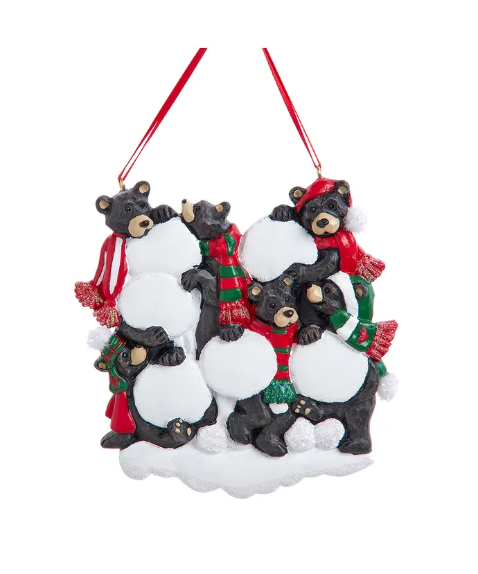 Kurt S. Adler - Black Bear Family Of 6 With Snowball Ornament For Personalization