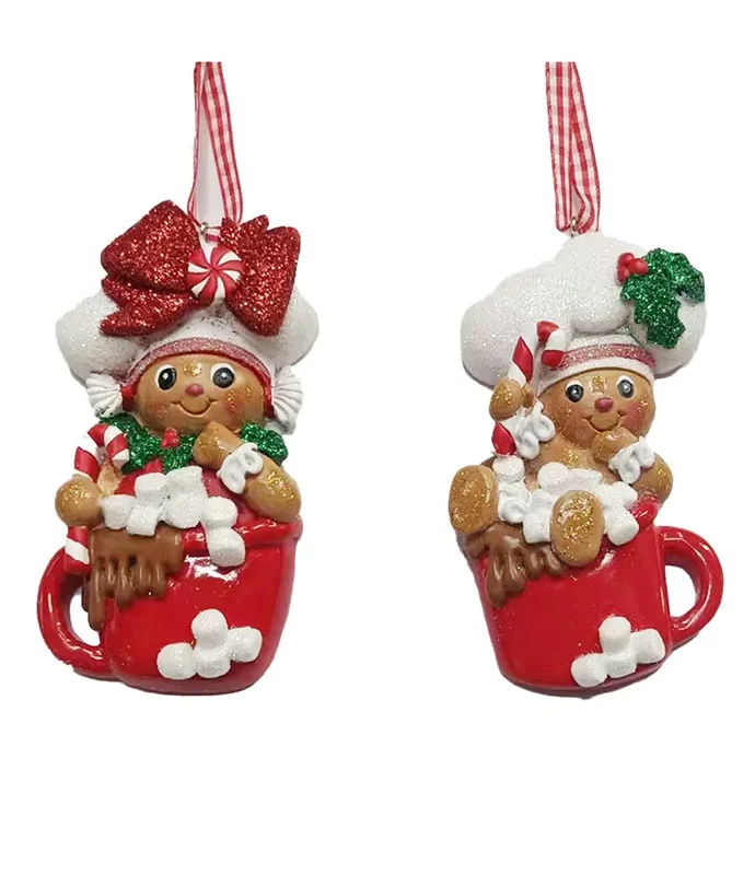 Kurt S. Adler - Gingerbread Boy & Girl In Mug Ornaments For Personalization, 2 Assorted