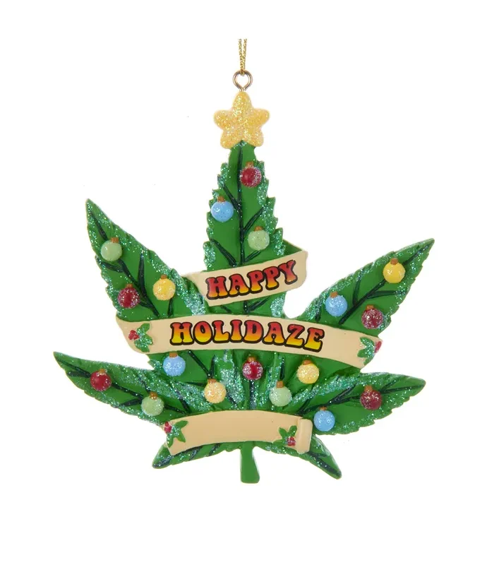 Kurt S. Adler - Happy Holidaze Cannabis Leaf Ornament For Personalization
