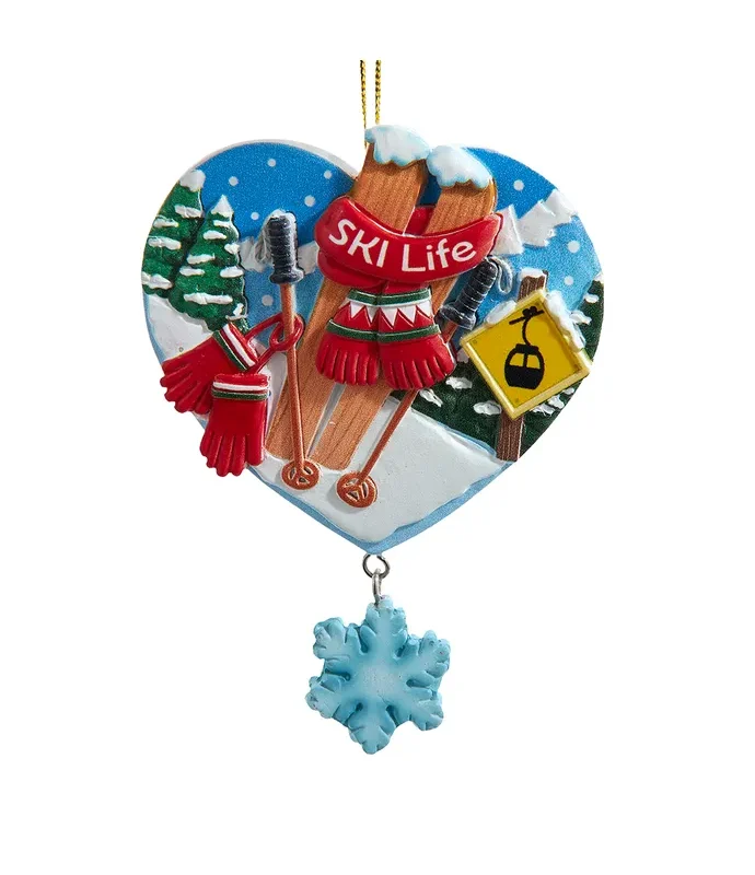 Kurt S. Adler - Heart Shaped Skiing With Dangle Ornament For Personalization