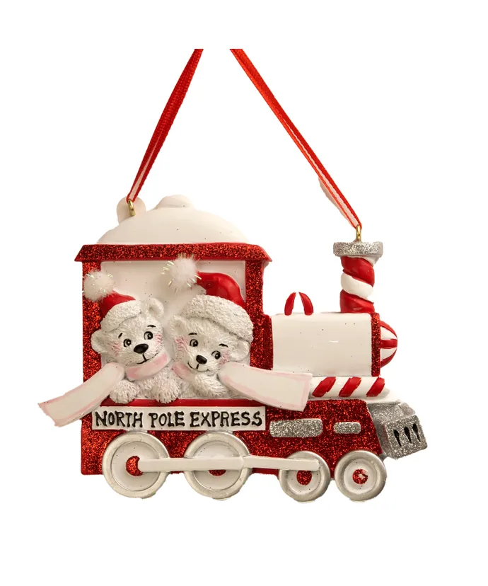 Kurt S. Adler - North Pole Express Bear Family Of 2 Ornament For Personalization