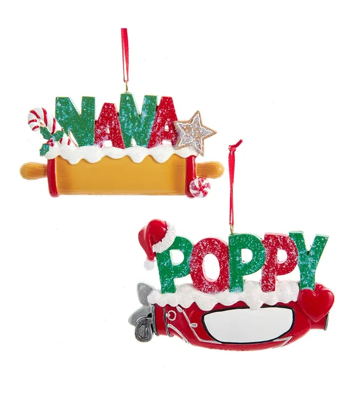 Kurt S. Adler - Poppy and "Nana" With Golf Club Ornaments For Personalization, 2 Assorted