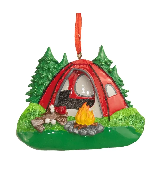 Kurt S. Adler - Red Camping Tent Scene Ornament For Personalization