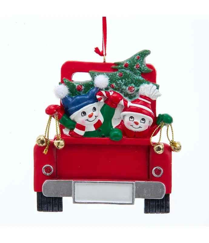Kurt S. Adler - Snowman Family Of 2 On Truck Ornament For Personalization
