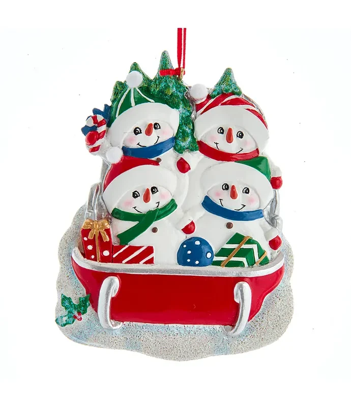 Kurt S. Adler - Snowman Family Of 4 On Sled Ornament For Personalization