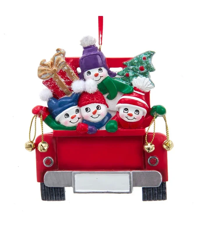 Kurt S. Adler - Snowman Family Of 4 On Truck Ornament For Personalization