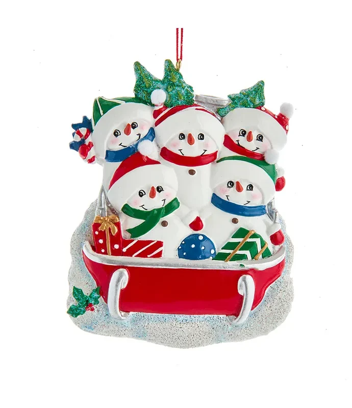 Kurt S. Adler - Snowman Family Of 5 On Sled Ornament For Personalization