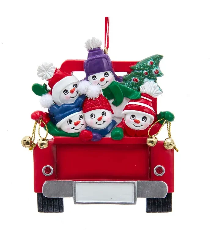 Kurt S. Adler - Snowman Family Of 5 On Truck Ornament For Personalization