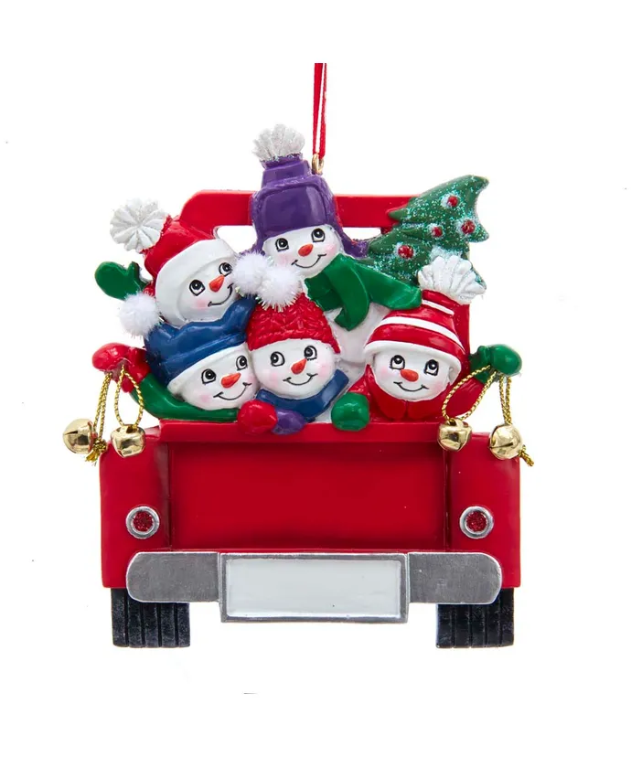Kurt S. Adler - Snowman Family Of 5 On Truck Ornament For Personalization