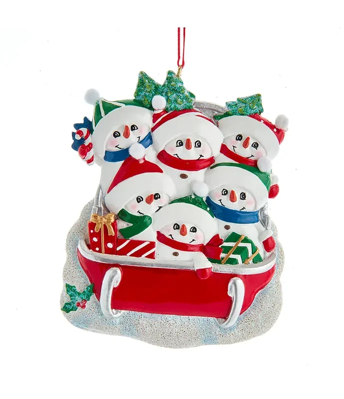 Kurt S. Adler - Snowman Family Of 6 On Sled Ornament For Personalization