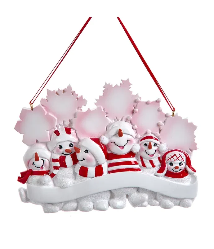 Kurt S. Adler - Snowman Family Of 6 With Snowflakes Ornament For Personalization