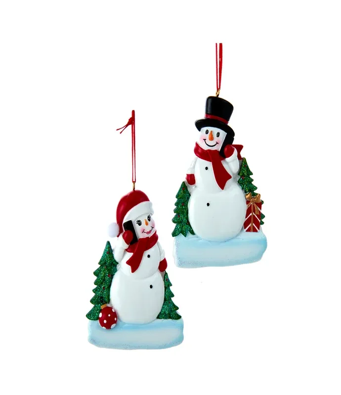 Kurt S. Adler - Snowman With Phone Ornament For Personalization, 2 Assorted