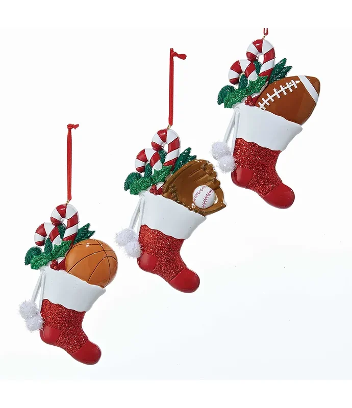 Kurt S. Adler - Sports Stocking Ornaments For Personalization, 3 Assorted
