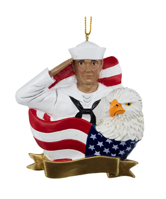 Kurt S. Adler - U.S. Navy™ Hispanic Sailor With Flag and Eagle Ornament For Personalization