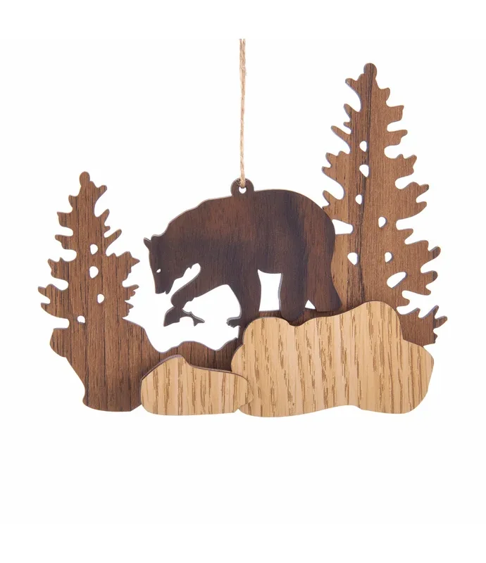 Kurt S. Adler - Wooden Nature Scene With Bear Ornament For Personalization, -