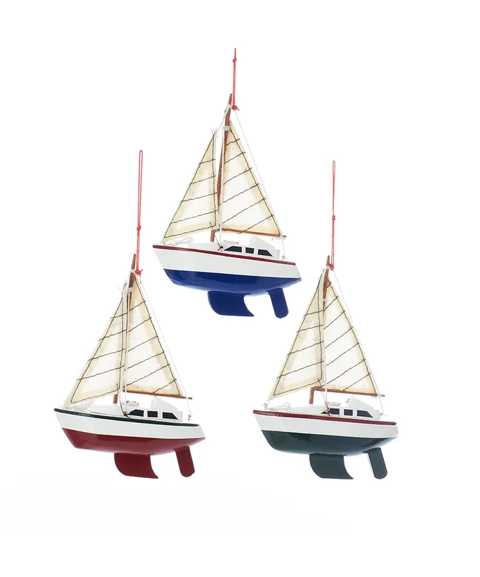 Kurt S. Adler - Yacht With Sails Ornaments, 3 Assorted