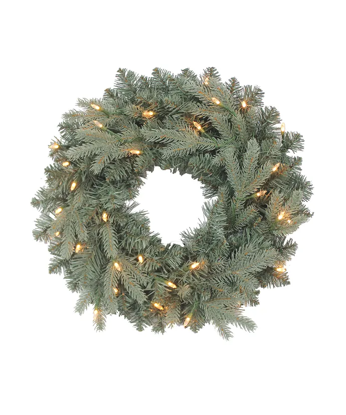 Kurt S. Adler - 18" Battery-Operated Pre-Lit Warm White Cluster LED Blue Spruce Wreath - Multicolored
