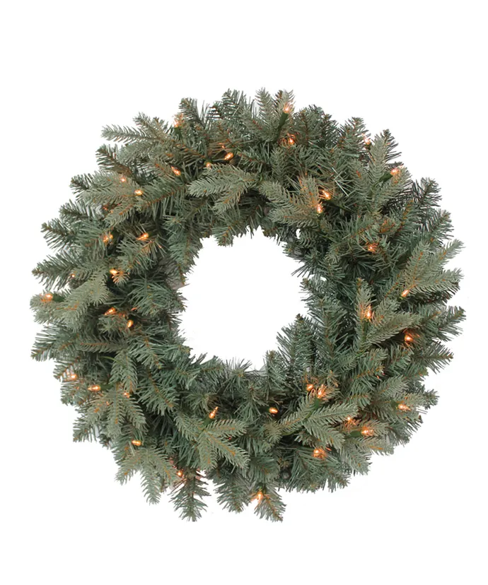 Kurt S. Adler - 18" Battery-Operated Pre-Lit Warm White Cluster LED Blue Spruce Wreath - Multicolored