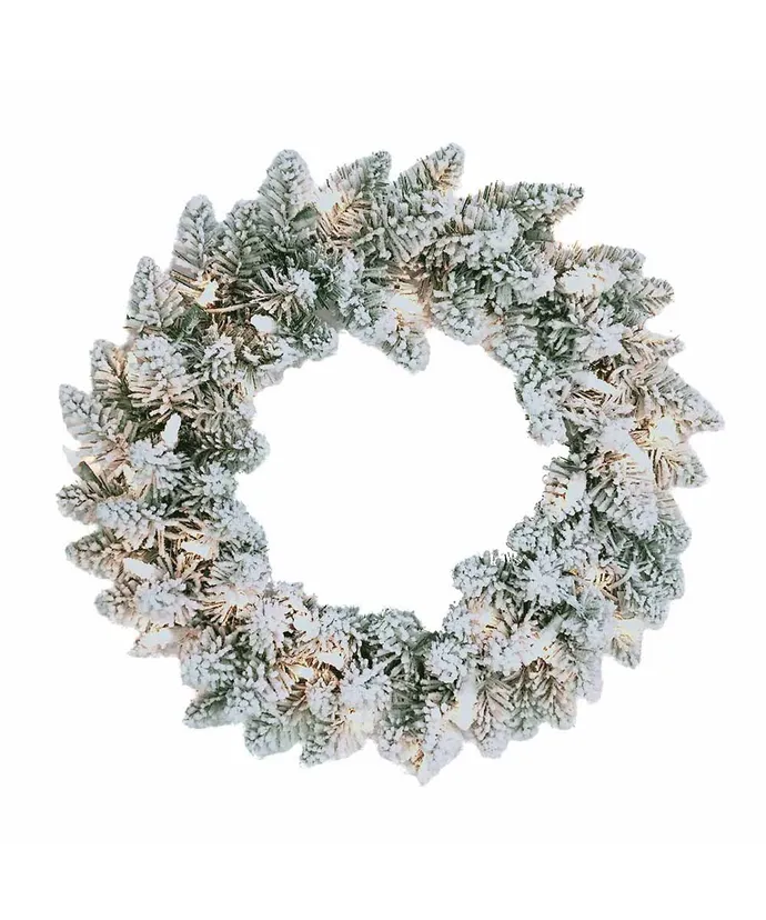 Kurt S. Adler - 18" Battery-Operated Pre-Lit Warm White Incandescent Snow Pine Wreath - Multicolored