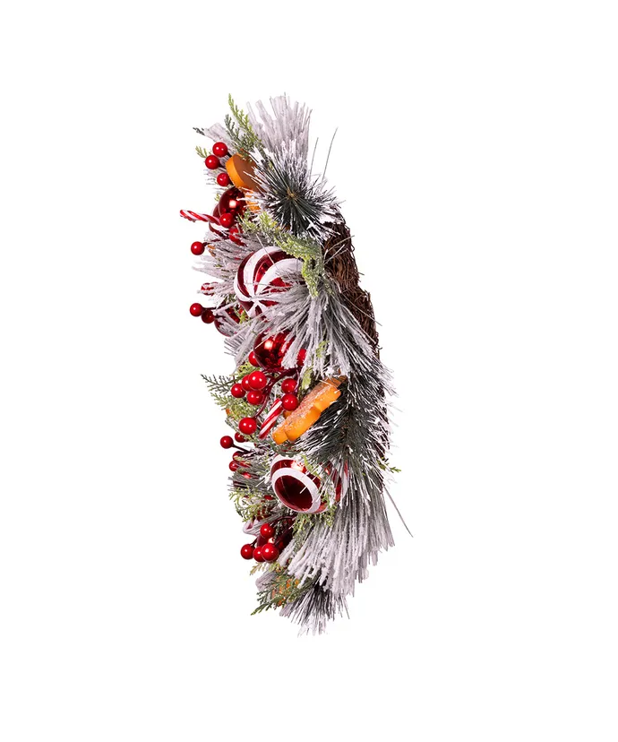 Kurt S. Adler - 20" Un-Lit Gingerbread Flocked Green Wreath - Multicolored - Image 2