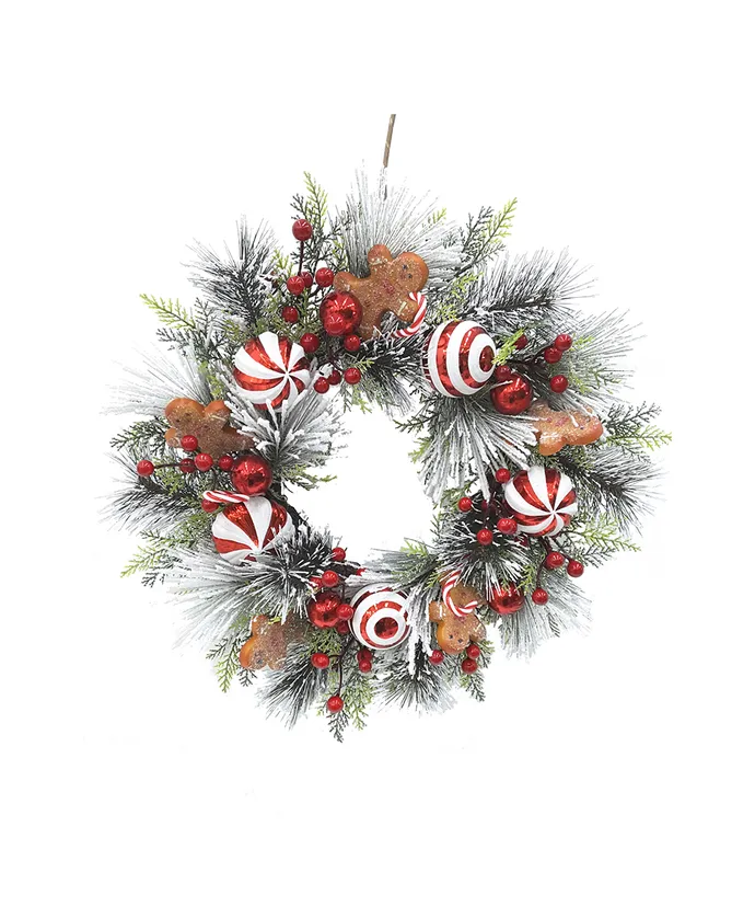 Kurt S. Adler - 20" Un-Lit Gingerbread Flocked Green Wreath - Multicolored