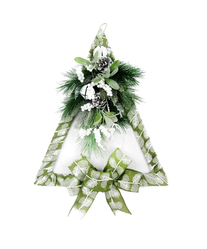 Kurt S. Adler - 21"Un-Lit Fabric Green Triangle Wreath - Multicolored