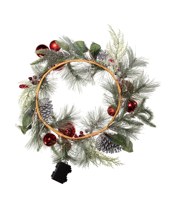 Kurt S. Adler - 22" Battery-Operated Pre-Lit Warm White LED Silver Decorated Wreath - Multicolored - Image 4