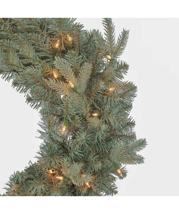 Kurt S. Adler - 24" Battery-Operated Pre-Lit Clear Incandescent Blue Spruce Wreath - Multicolored - Image 2