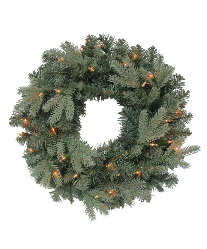 Kurt S. Adler - 24" Battery-Operated Pre-Lit Clear Incandescent Blue Spruce Wreath - Multicolored