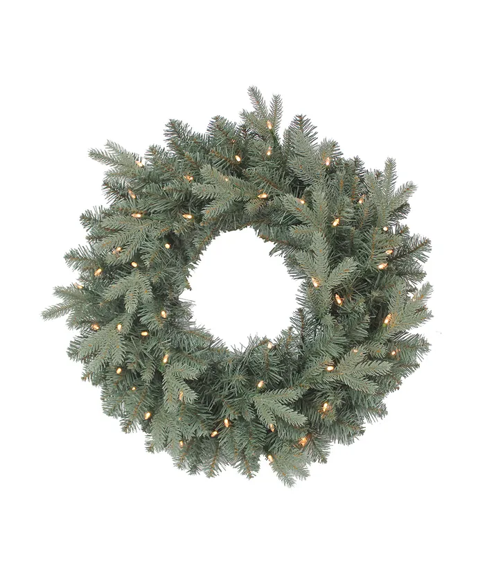 Kurt S. Adler - 24" Battery-Operated Pre-Lit Warm White Cluster LED Blue Spruce Wreath - Multicolored
