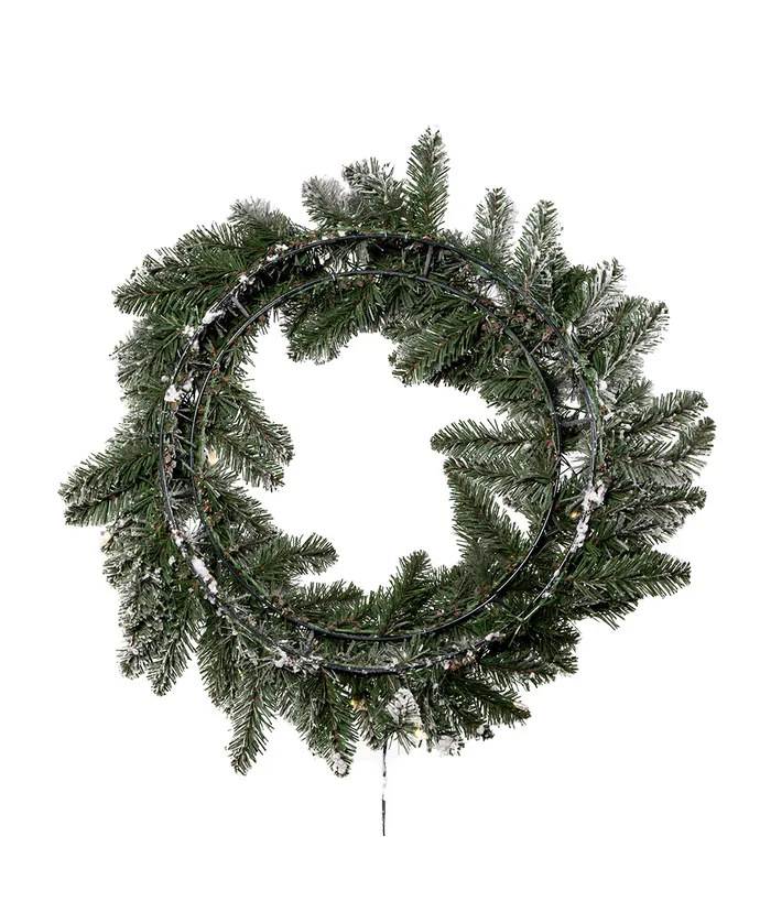 Kurt S. Adler - 24" Battery-Operated Pre-Lit Warm White LED Snow Pine Wreath - Multicolored - Image 3
