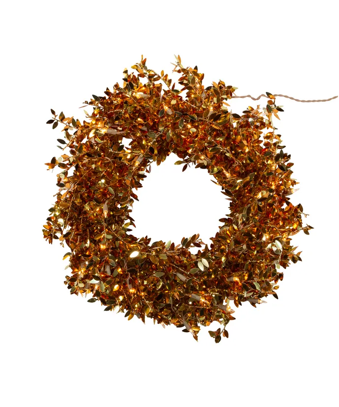 Kurt S. Adler - 24" Pre-Lit Clear Incandescent Gold Foil Wreath - Multicolored