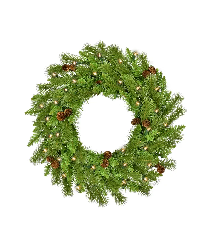 Kurt S. Adler - 24" Pre-Lit Clear Incandescent Pinecone Wreath - Multicolored