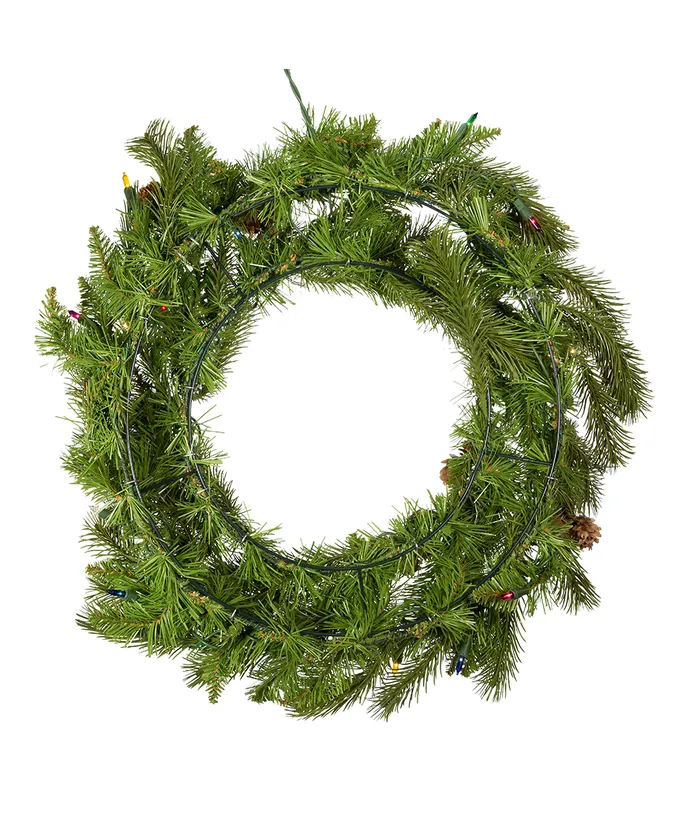Kurt S. Adler - 24" Pre-Lit Multicolor Incandescent Pinecone Wreath - Multicolored - Image 2