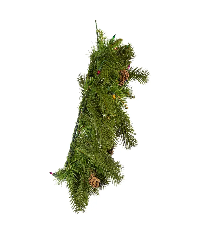 Kurt S. Adler - 24" Pre-Lit Multicolor Incandescent Pinecone Wreath - Multicolored - Image 3