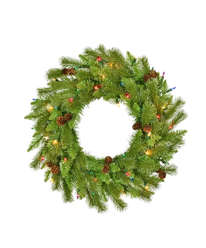 Kurt S. Adler - 24" Pre-Lit Multicolor Incandescent Pinecone Wreath - Multicolored