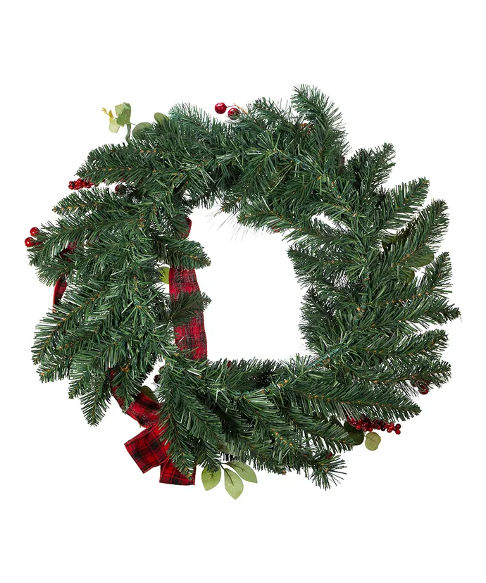 Kurt S. Adler - 24" Un-Lit Berries and Pinecone Ribbon Wreath - Multicolored - Image 2