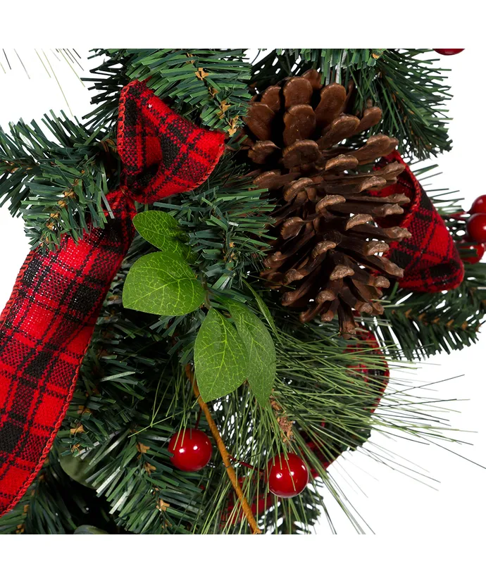 Kurt S. Adler - 24" Un-Lit Berries and Pinecone Ribbon Wreath - Multicolored - Image 5