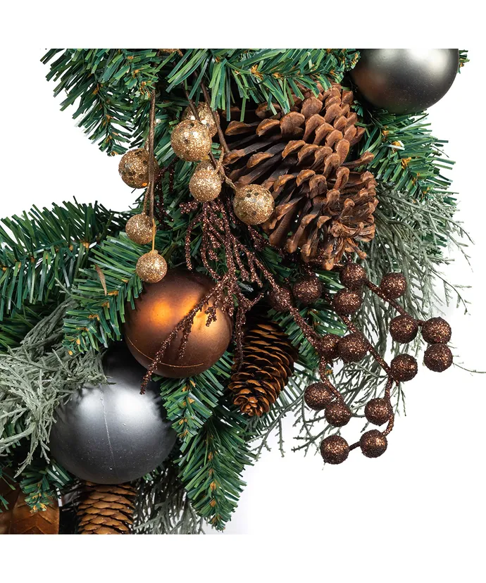 Kurt S. Adler - 24" Un-Lit Copper & Silver Balls Green Wreath - Multicolored - Image 2