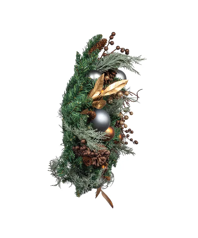 Kurt S. Adler - 24" Un-Lit Copper & Silver Balls Green Wreath - Multicolored - Image 3
