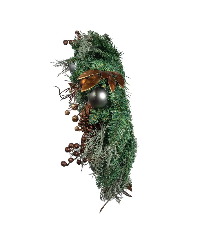 Kurt S. Adler - 24" Un-Lit Copper & Silver Balls Green Wreath - Multicolored - Image 4
