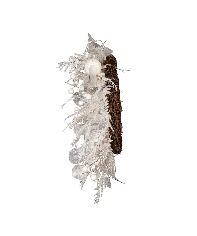 Kurt S. Adler - 24" Un-Lit Decorated White Rattan Wreath - Multicolored - Image 5