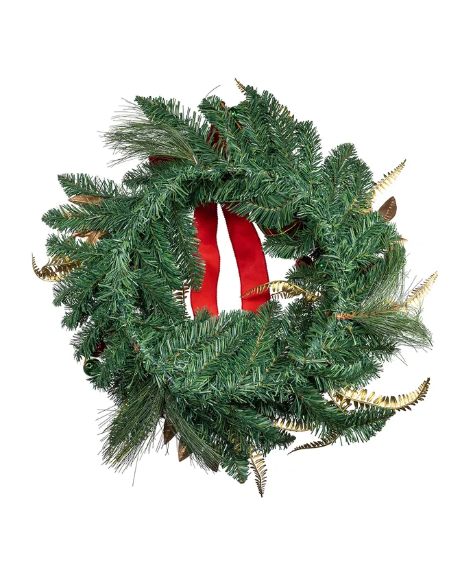 Kurt S. Adler - 24" Un-Lit Gold, Red & Green Ribbon Wreath - Multicolored - Image 4