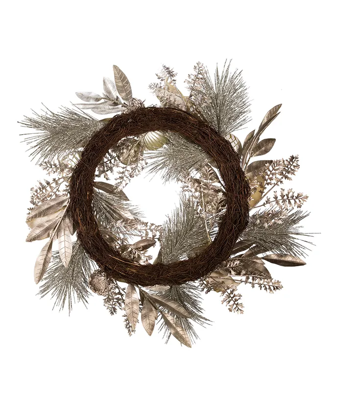 Kurt S. Adler - 24" Un-Lit Silver and Gold Champagne Rattan Wreath - Multicolored - Image 2
