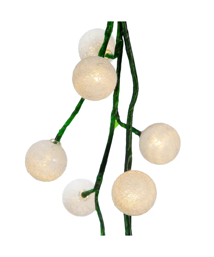 Kurt S. Adler - 6' 48-Light White Cotton Balls With Warm White LED Lights Green Vine Garland - Image 3