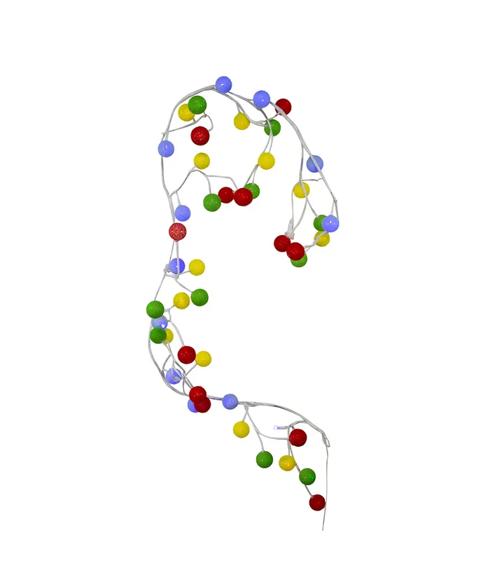 Kurt S. Adler - 6' Pre-Lit Multicolored LED Cotton Ball Light White Vine Garland - Image 3