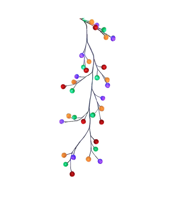 Kurt S. Adler - 6' Pre-Lit Multicolored LED Cotton Ball Light White Vine Garland